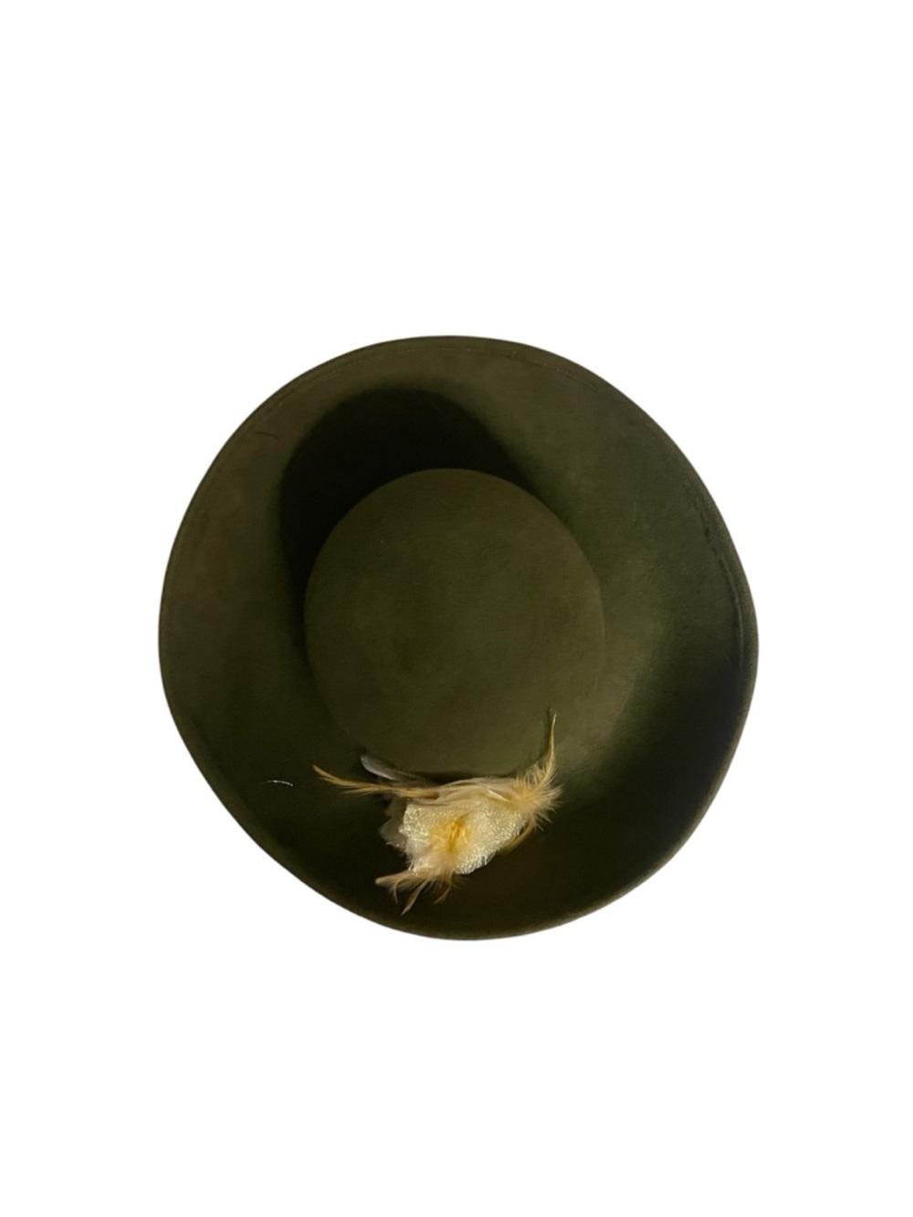 Olive Green Wide Brim Felt Hat with Feather Accent